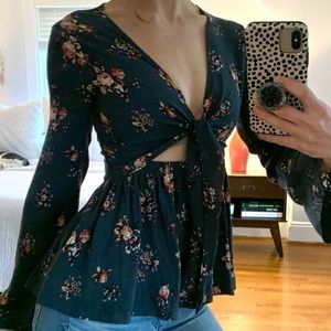 American Eagle Front-Tie Peplum Top - XS